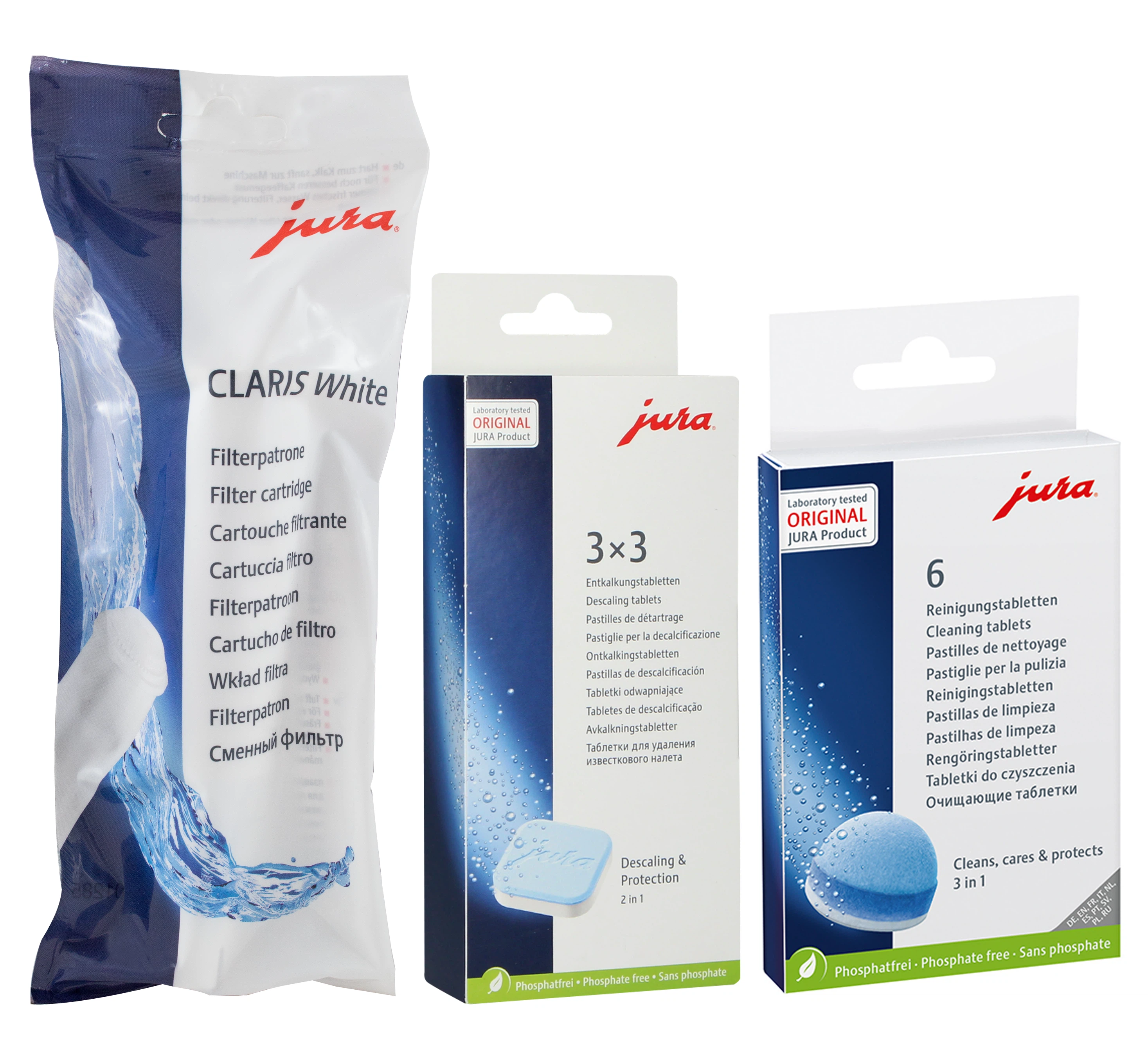 Zestaw do konserwacji Jura: filtr White 60209 + tabletki czyszczące 62715 + tabletki odkamieniające 61848 – zdjęcie 3
